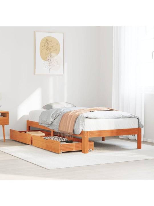 Rám postele se zásuvkami voskově hnědý 75 x 190 cm borové dřevo