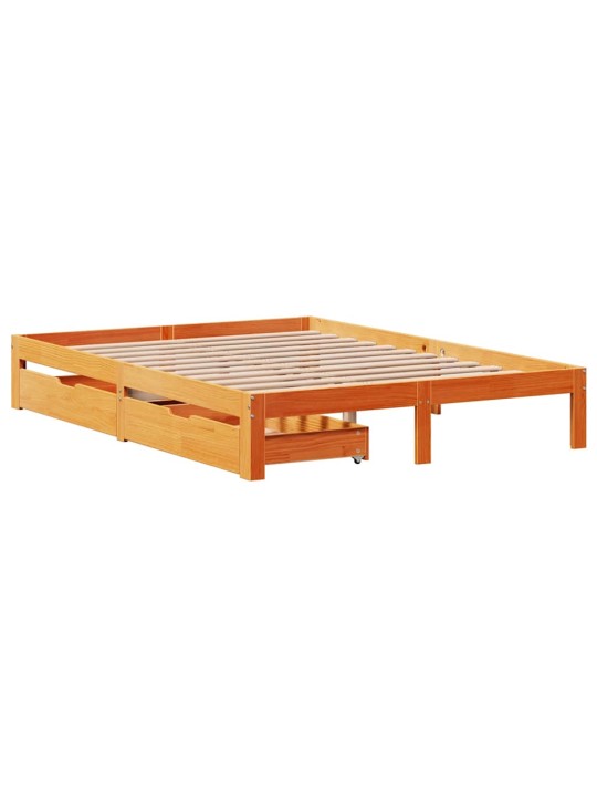 Rám postele se zásuvkami voskově hnědý 135x190cm masiv borovice