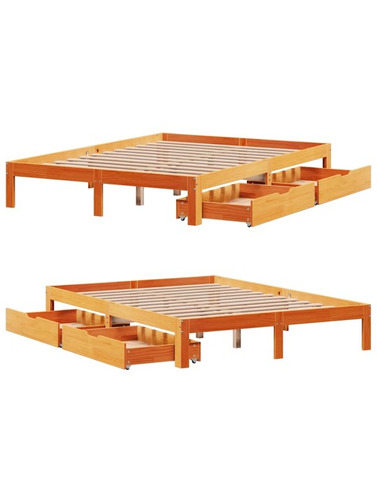 Rám postele se zásuvkami voskově hnědý 135x190cm masiv borovice