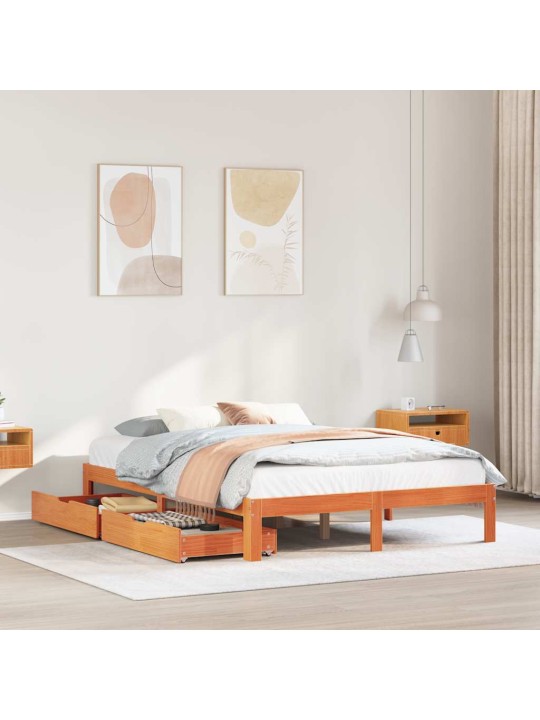Rám postele se zásuvkami voskově hnědý 135x190cm masiv borovice