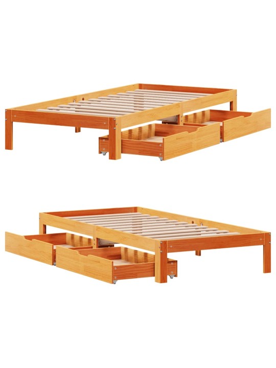 Rám postele se zásuvkami voskově hnědý 90 x 200 cm borové dřevo