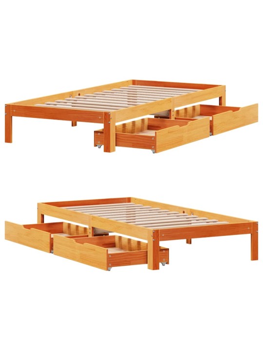 Rám postele se zásuvkami voskově hnědý 100x200 cm borové dřevo