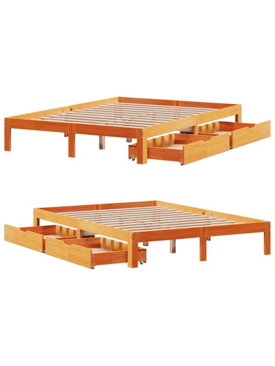 Rám postele se zásuvkami voskově hnědý 140x200cm masiv borovice