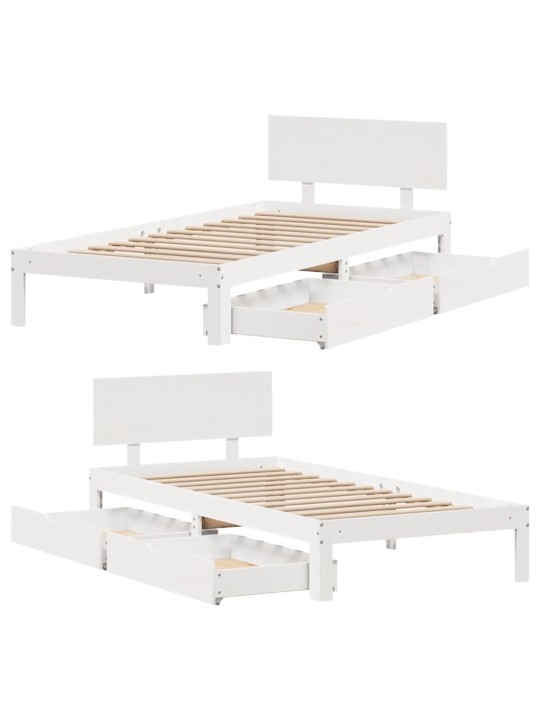 Rám postele se zásuvkami bílý 75 x 190 cm masivní borové dřevo