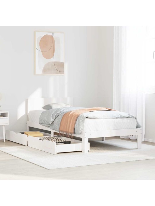 Rám postele se zásuvkami bílý 75 x 190 cm masivní borové dřevo
