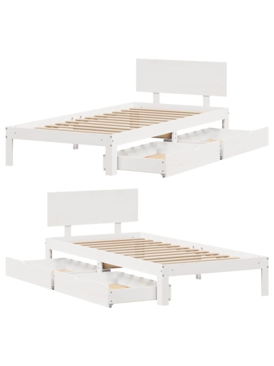 Rám postele se zásuvkami bílý 90 x 190 cm masivní borové dřevo