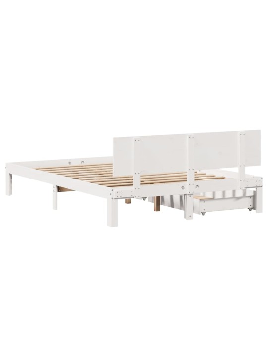 Rám postele se zásuvkami bílý 135 x 190 cm masivní borovice