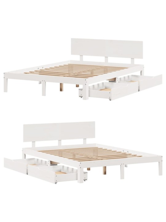 Rám postele se zásuvkami bílý 135 x 190 cm masivní borovice