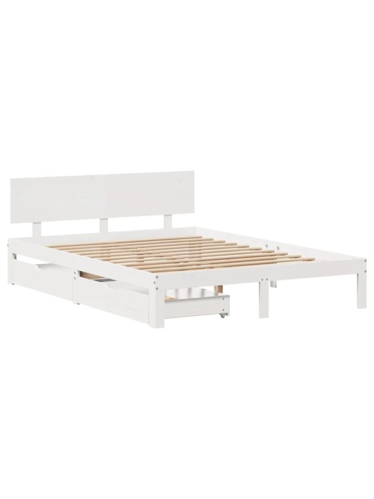 Rám postele se zásuvkami bílý 140 x 190 cm masivní borovice
