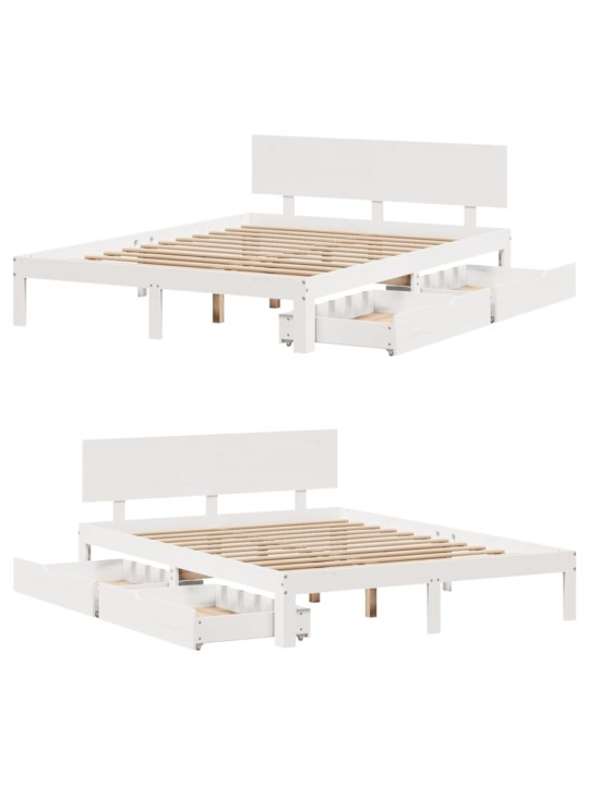 Rám postele se zásuvkami bílý 140 x 190 cm masivní borovice