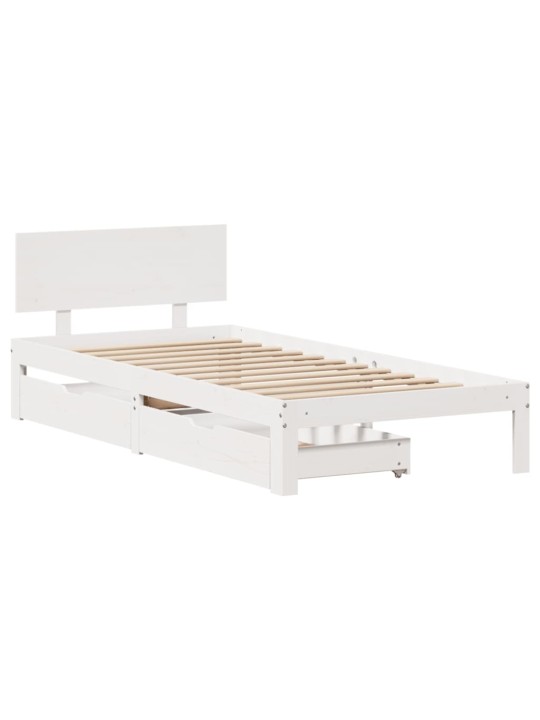 Rám postele se zásuvkami bílý 90 x 200 cm masivní borové dřevo