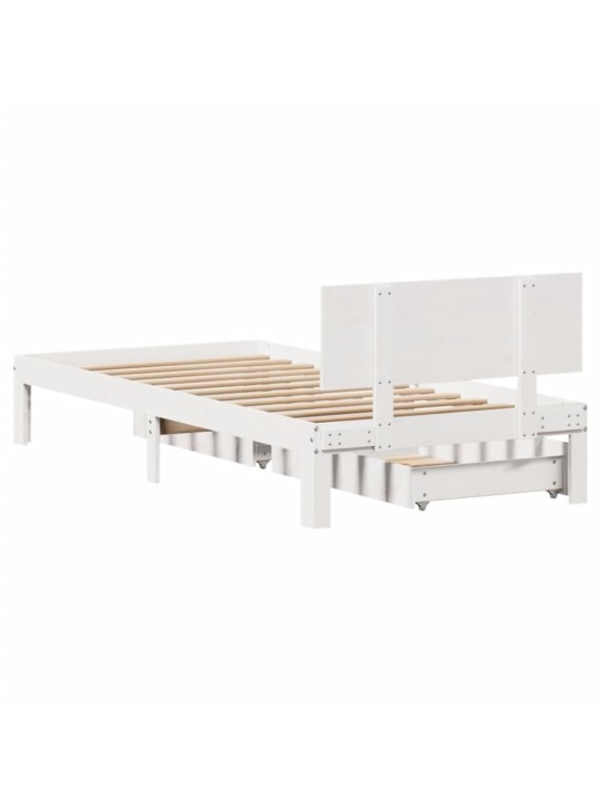 Rám postele se zásuvkami bílý 90 x 200 cm masivní borové dřevo