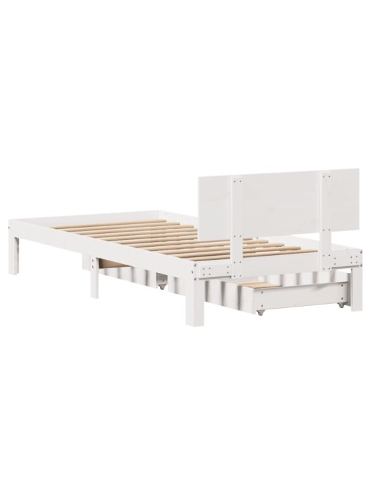 Rám postele se zásuvkami bílý 100 x 200 cm masivní borové dřevo