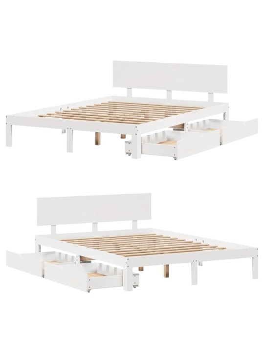 Rám postele se zásuvkami bílý 120 x 200 cm masivní borovice