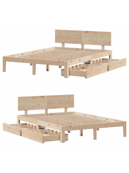 Rám postele se zásuvkami 150 x 200 cm masivní borovice