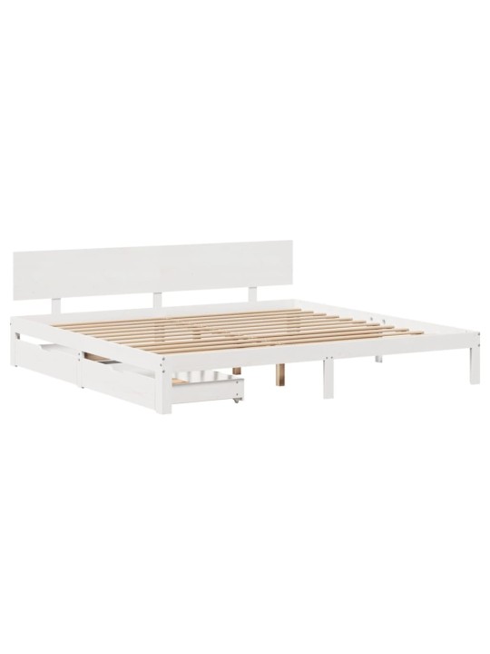 Rám postele se zásuvkami bílý 200 x 200 cm masivní borovice