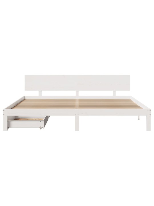 Rám postele se zásuvkami bílý 200 x 200 cm masivní borovice