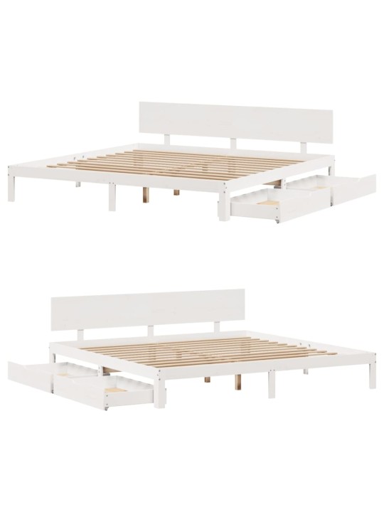Rám postele se zásuvkami bílý 200 x 200 cm masivní borovice