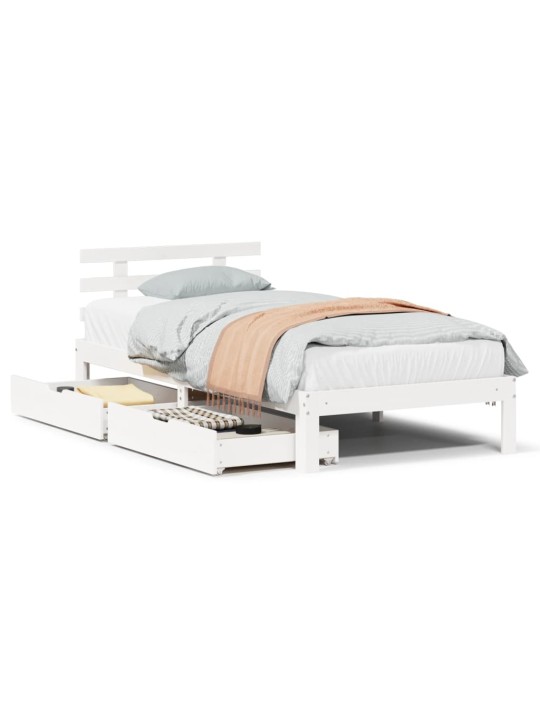 Rám postele se zásuvkami bílý 75 x 190 cm masivní borové dřevo