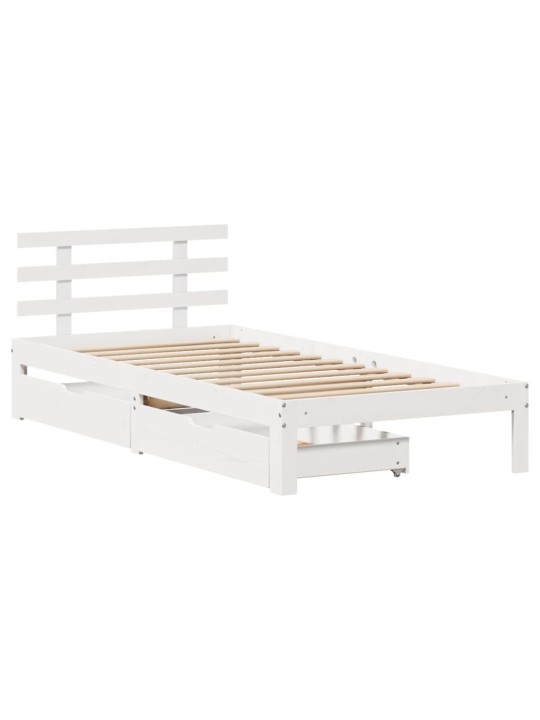 Rám postele se zásuvkami bílý 75 x 190 cm masivní borové dřevo