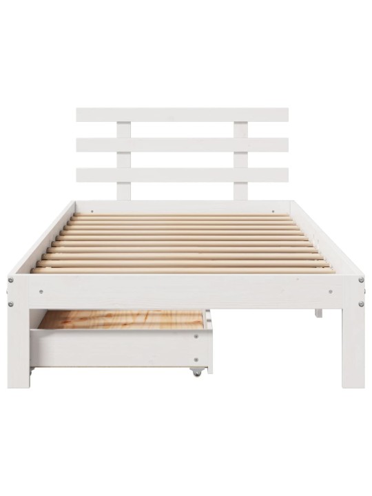 Rám postele se zásuvkami bílý 75 x 190 cm masivní borové dřevo