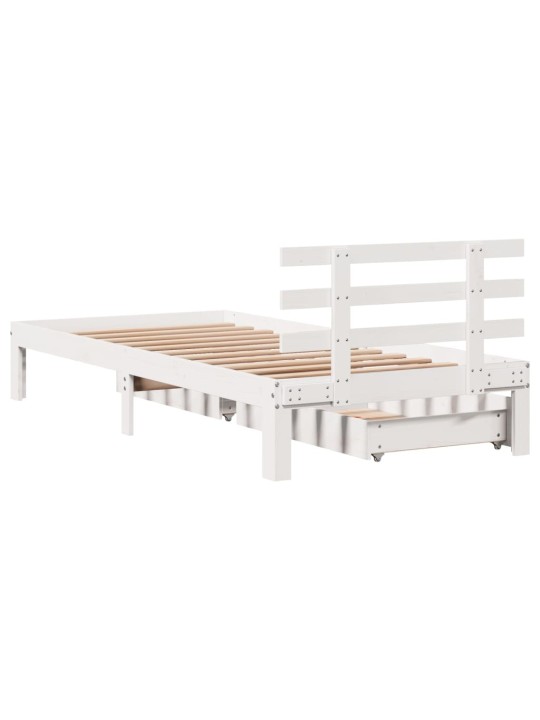 Rám postele se zásuvkami bílý 75 x 190 cm masivní borové dřevo