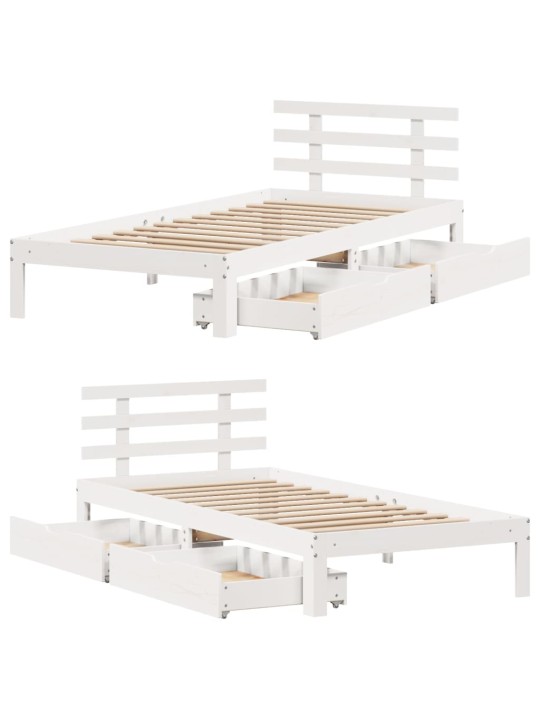 Rám postele se zásuvkami bílý 75 x 190 cm masivní borové dřevo