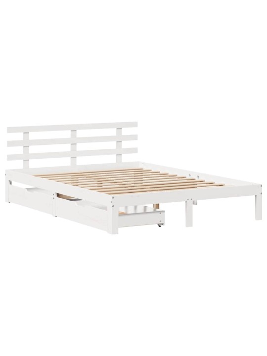 Rám postele se zásuvkami bílý 135 x 190 cm masivní borovice