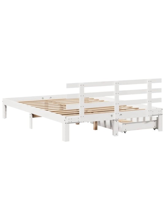 Rám postele se zásuvkami bílý 135 x 190 cm masivní borovice