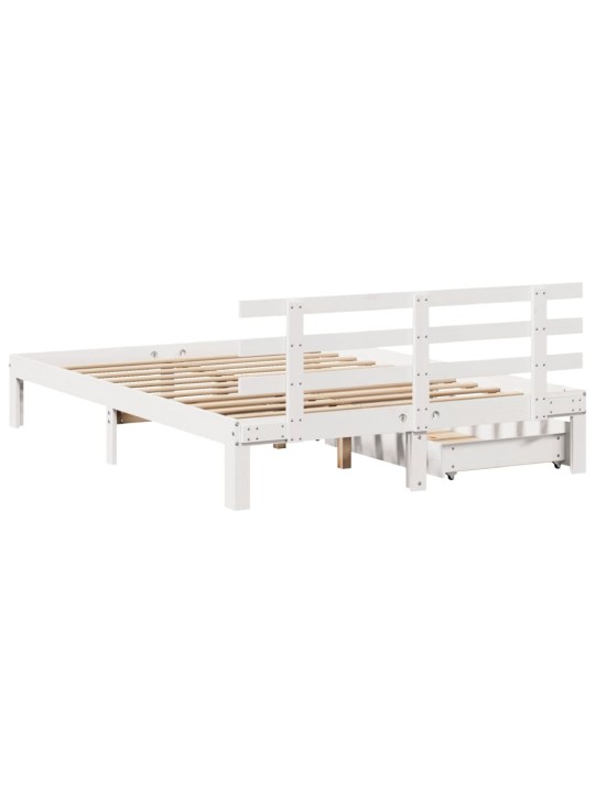 Rám postele se zásuvkami bílý 140 x 190 cm masivní borovice