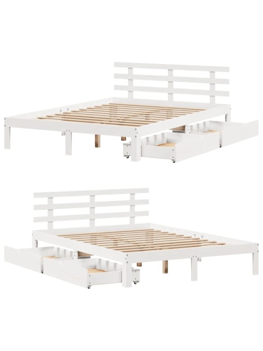 Rám postele se zásuvkami bílý 140 x 190 cm masivní borovice