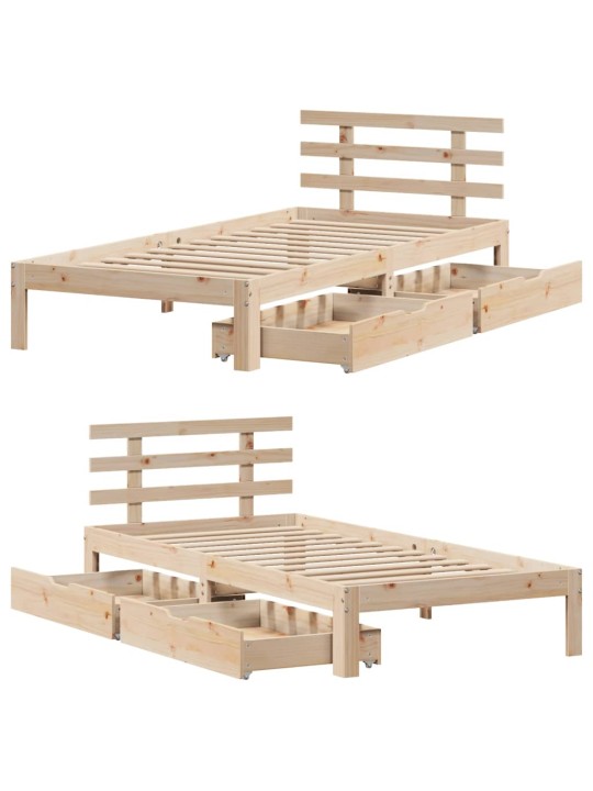 Rám postele se zásuvkami 90 x 200 cm masivní borové dřevo