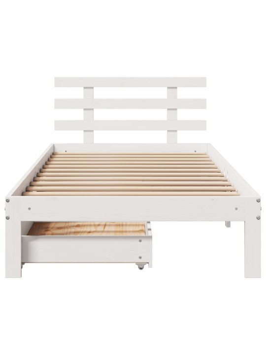 Rám postele se zásuvkami bílý 90 x 200 cm masivní borové dřevo