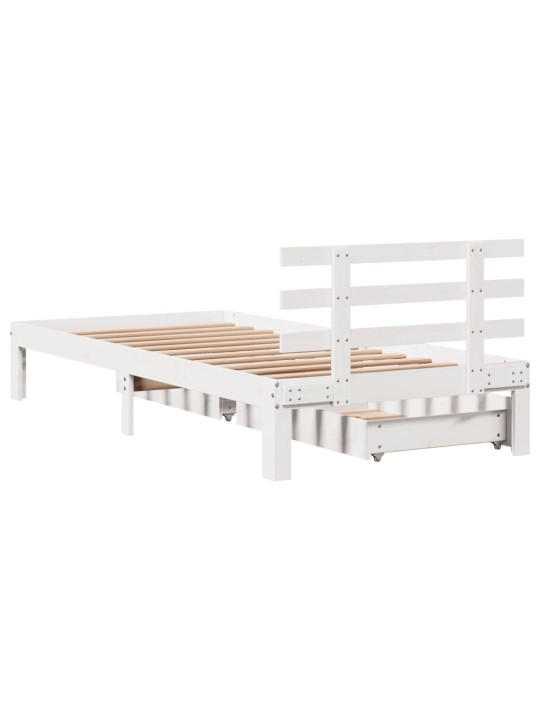 Rám postele se zásuvkami bílý 90 x 200 cm masivní borové dřevo