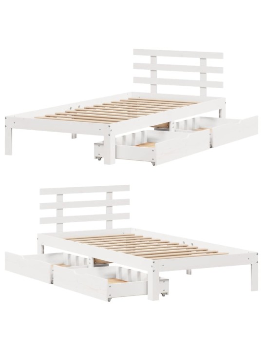 Rám postele se zásuvkami bílý 90 x 200 cm masivní borové dřevo