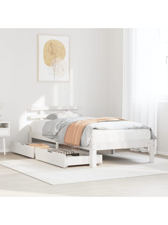 Rám postele se zásuvkami bílý 90 x 200 cm masivní borové dřevo