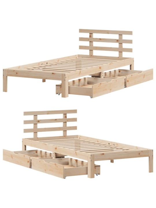 Rám postele se zásuvkami 100 x 200 cm masivní borové dřevo