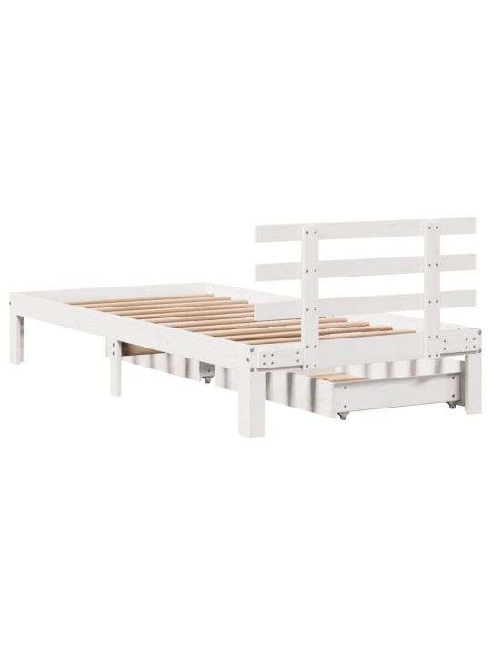 Rám postele se zásuvkami bílý 100 x 200 cm masivní borové dřevo