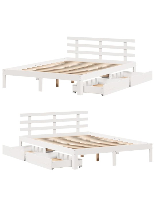 Rám postele se zásuvkami bílý 120 x 200 cm masivní borovice