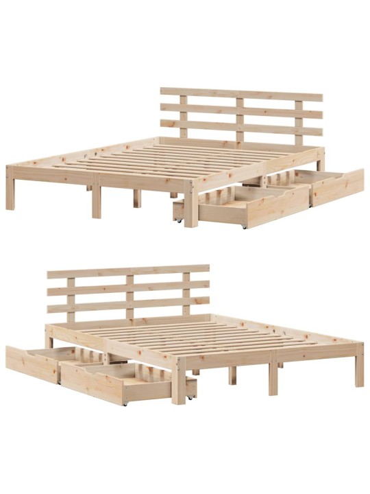 Rám postele se zásuvkami 150 x 200 cm masivní borovice