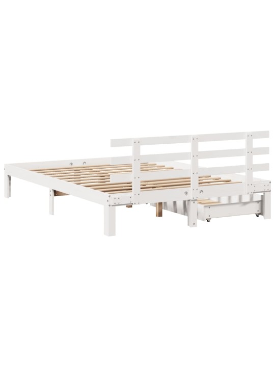 Rám postele se zásuvkami bílý 150 x 200 cm masivní borovice
