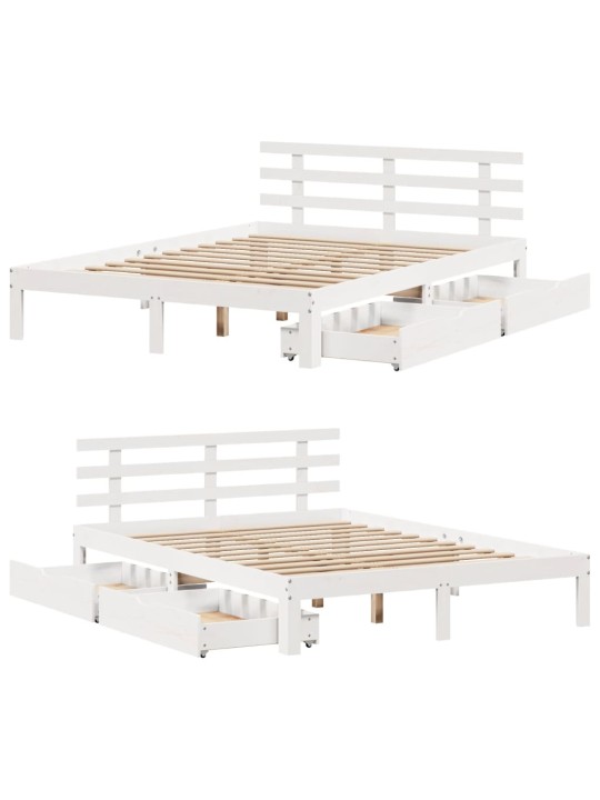 Rám postele se zásuvkami bílý 160 x 200 cm masivní borovice