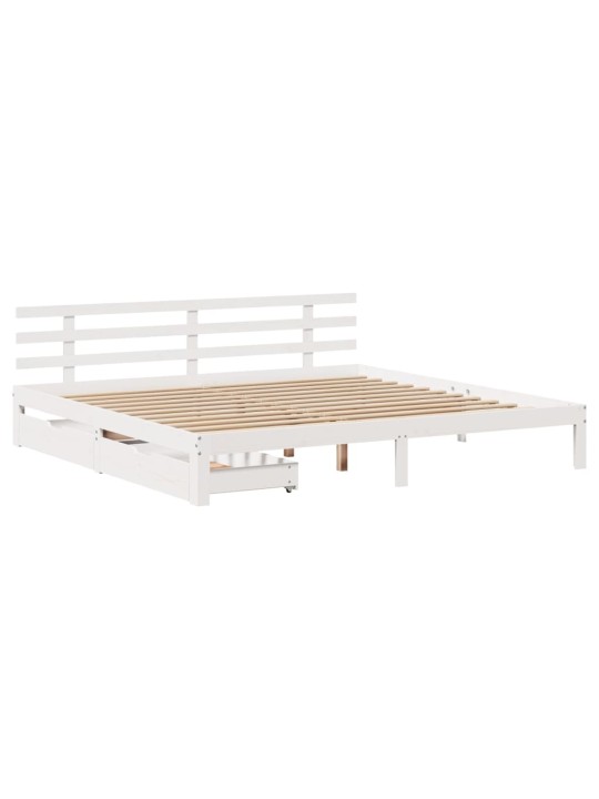 Rám postele se zásuvkami bílý 180 x 200 cm masivní borovice