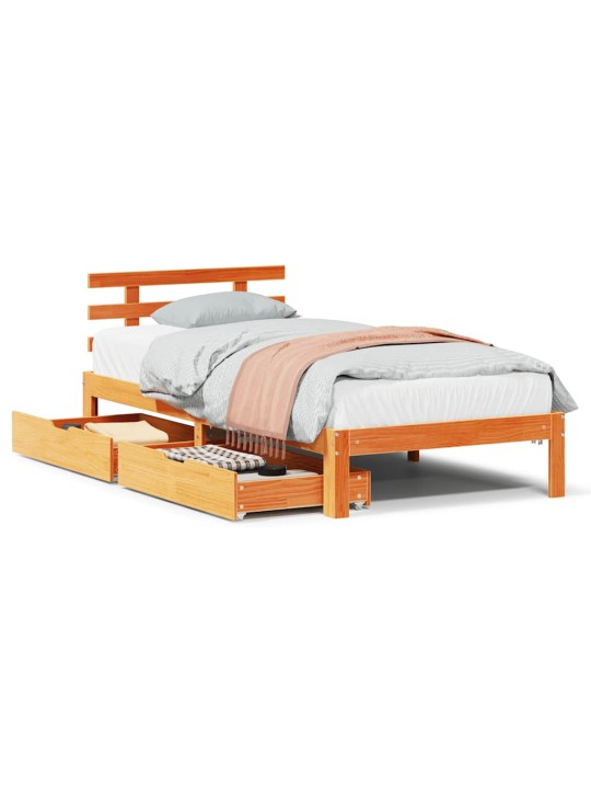 Rám postele se zásuvkami voskově hnědý 75 x 190 cm borové dřevo
