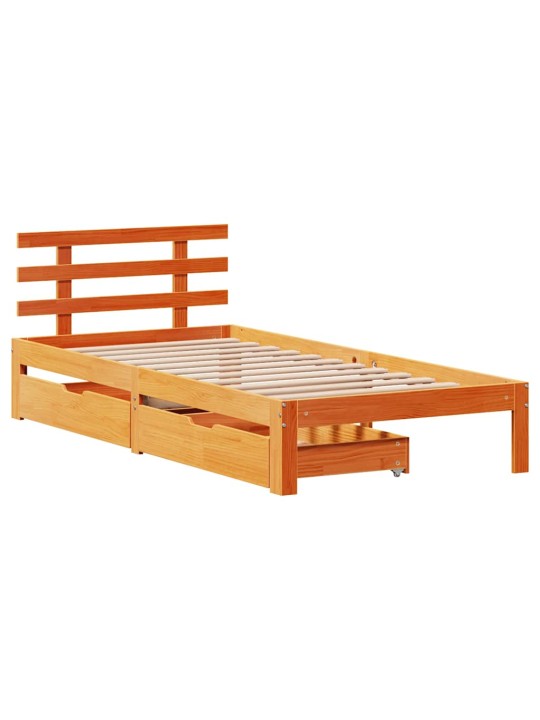 Rám postele se zásuvkami voskově hnědý 75 x 190 cm borové dřevo