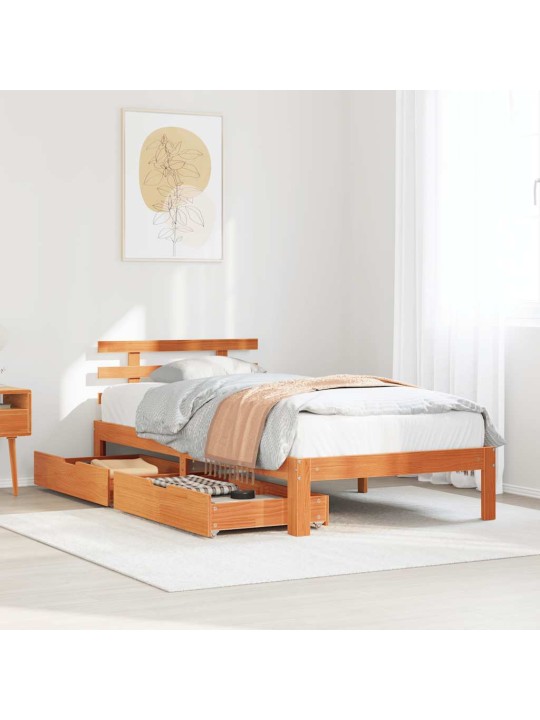 Rám postele se zásuvkami voskově hnědý 75 x 190 cm borové dřevo