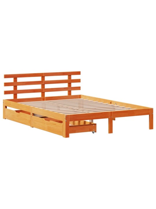 Rám postele se zásuvkami voskově hnědý 140x190cm masiv borovice