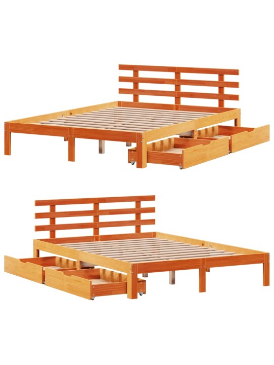 Rám postele se zásuvkami voskově hnědý 140x190cm masiv borovice