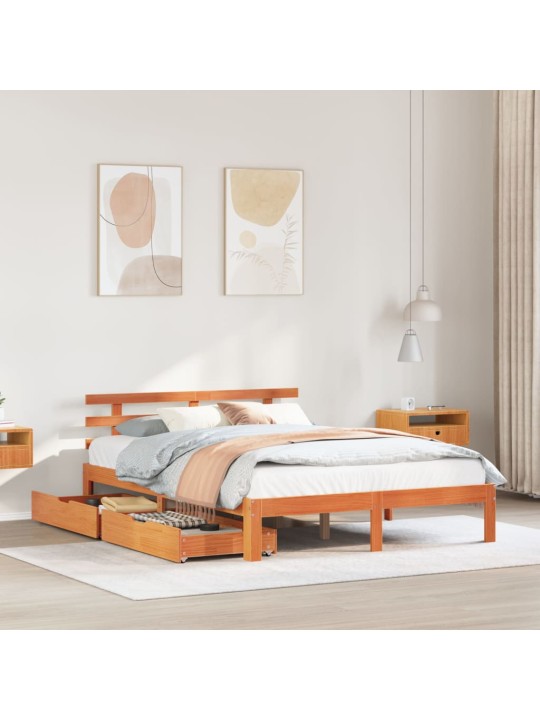 Rám postele se zásuvkami voskově hnědý 140x190cm masiv borovice