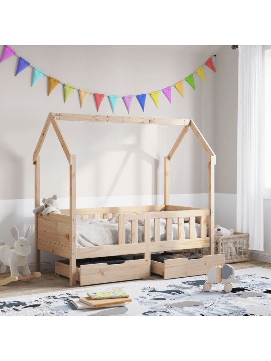 Dětská postel se zásuvkami 70 x 140 cm masivní borové dřevo